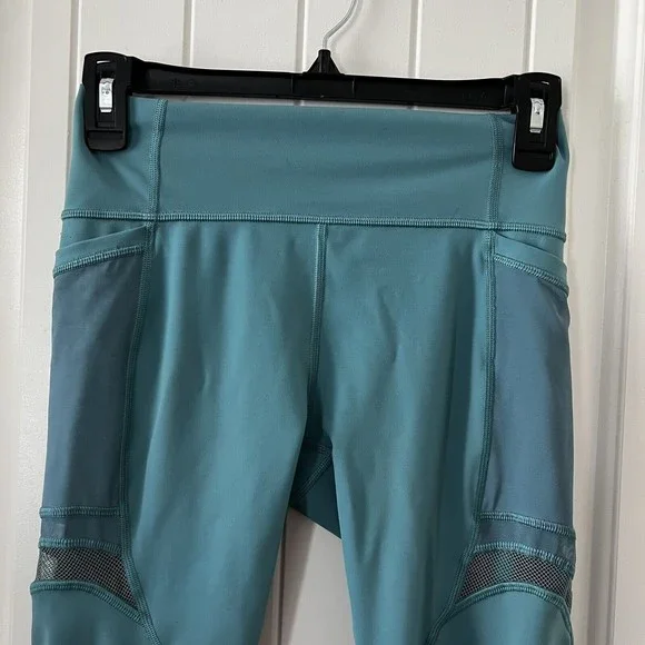 Lululemon Forget The Sweat Crop 21" Turquoise Sea Size 6 Mesh Details Teal Blue - Picture 4 of 15